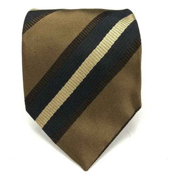 Corneliani Tie Brown Beige Navy Blue Striped 100% Silk Italian Necktie - Picture 9 of 11